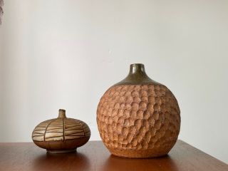 Robert Maxwell Signed Rare Mid Century Glazed Pottery Stoneware Weed Pot