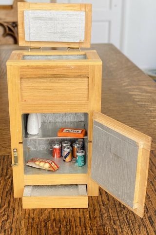 Dollhouse Miniature Oak - Finished Ice Box Old Fashioned Refrigerator