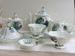 Thin Hand Painted Porcelain Tea Set,  Tea Pot,  Sugar Bowl,  Cookie Jar,  Milk Pitc