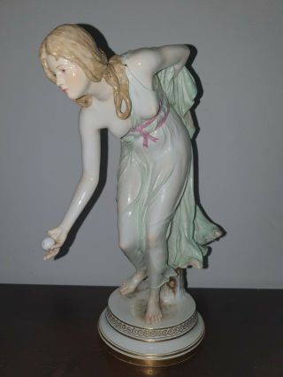 Meissen Porcelain Figure Of A Girl With Ball.  Art Nouveau.  12” H
