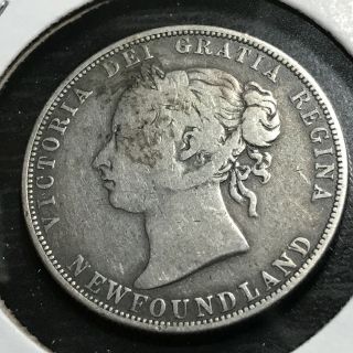 1885 Newfoundland Canada Silver 50 Cents Queen Victoria