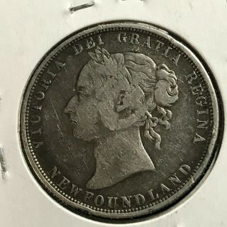 1882 - H Newfoundland Canada Silver 50 Cents Queen Victoria