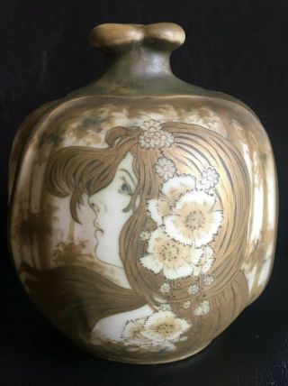 Amphora Rst&k Turn - Teplitz Kannhauser Art Nouveau Woman Portrait Vase 6”