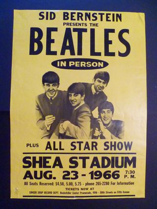 Beatles Shea Stadium 1966 Reprint Poster - Good -