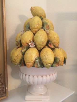 Huge Vintage Italian Majolica Lemon Tree Topiary Centerpiece Ceramic 20” Tall