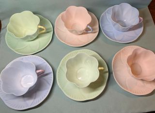 Rare Opportunity 6 Shelley England Dainty Pastel Tea Cups And Saucers