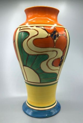 Exrare Clarice Cliff Huge Meiping 12 " Sunrise Vase Art Deco Bizarre Stunning