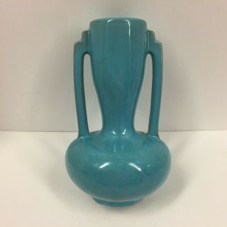 Vintage Catalina Pottery Turquoise Blue 9 " Double Handled Vase