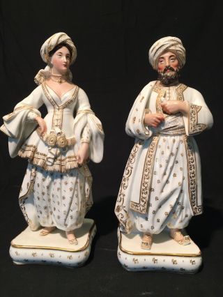 Pair Meissen Derby Sevres Figurines Candlesticks 18th C Porcelain Sultan & Wife