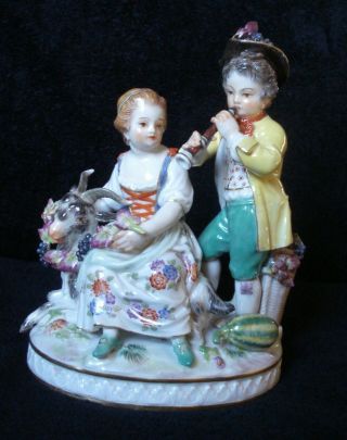 Antique Meissen 19th Century Boy With Flute & Girl (fall) Porcelain Figurine G93