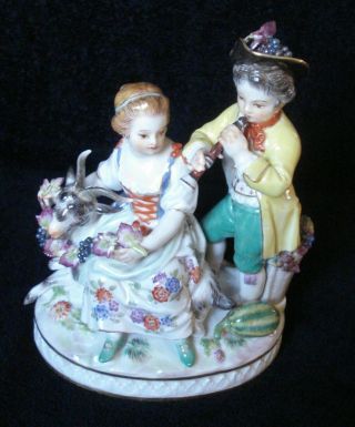 ANTIQUE MEISSEN 19TH CENTURY BOY WITH FLUTE & GIRL (FALL) PORCELAIN FIGURINE G93 2