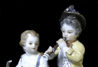 ANTIQUE MEISSEN 19TH CENTURY BOY WITH FLUTE & GIRL (FALL) PORCELAIN FIGURINE G93 3