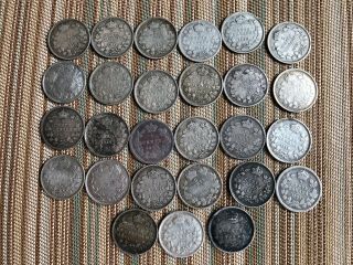 (27) Canadian Silver 5 Cent Coins Dated 1893 Thru1920 - Grades G - F.