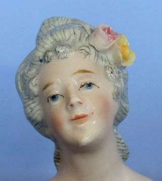 OUTSTANDING LARGE UNMARKED NUDE HALF DOLL WITH ARMS AWAY AND ROSES IN HAIR 2
