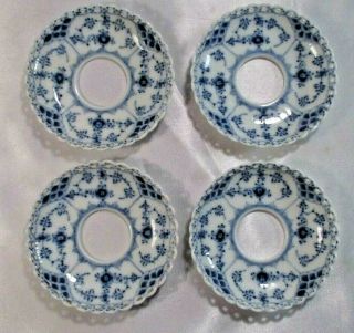 4 Royal Copenhagen Blue Fluted Full Lace Bobeche Candle Rings Family Owned