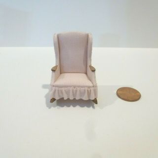 S.  Hoeltge 1/2 " Scale Miniature Rocking Chair With Pink/white Striped Fabric 