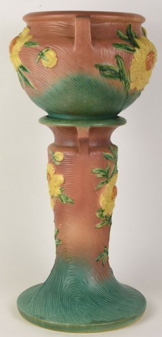ROSEVILLE POTTERY PINK PEONY JARDINIERE AND PEDESTAL SHAPE NUMBER 661 - 8 