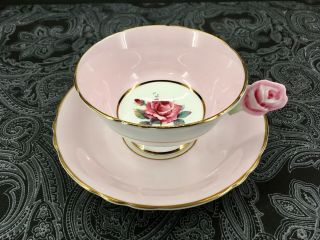 Vintage Paragon Pink Tea Cup & Saucer Pink Porcelain Rose Handle Double Warrant