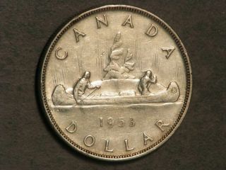 Canada 1953 1 Dollar Silver Crown Xf - Au