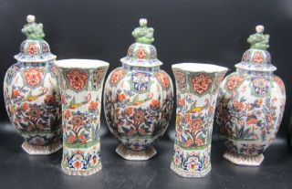 Good Antique Delftware Cabinet Vases Garniture - 19th Century