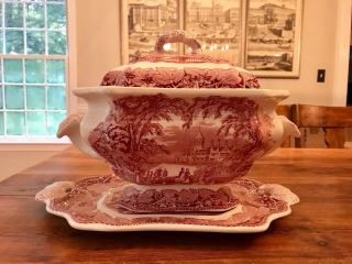 Masons Vista Pink Ironstone Large Soup Tureen With Underplate