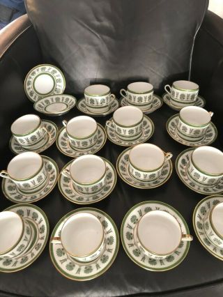 Richard Ginori Italy Ercolano Green Coffee Tea Cups And Saucers Set Of 15