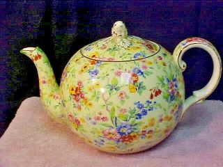 Vintage Royal Winton Grimwades Floral Feast 1930s Teapot W/strawberry Gold Trim