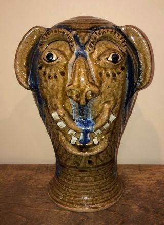 Charles Lisk Face Wig Stand Jug Catawba Valley Southern Folk Art Pottery Nc