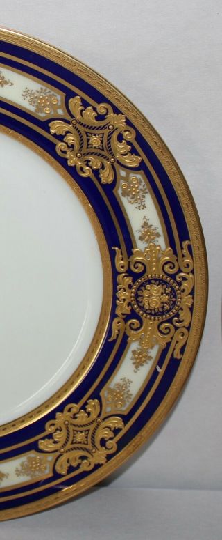 4 Antique C1920 Dinner Plates Lenox Cobalt Blue Gold Encrusted Stunning