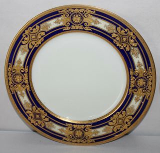 4 ANTIQUE C1920 Dinner Plates LENOX Cobalt Blue GOLD ENCRUSTED Stunning 3