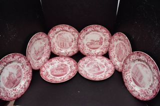 Wedgwood Harvard University Pink Dinner Plates Circa 1941 Set Of 8 Lampoon