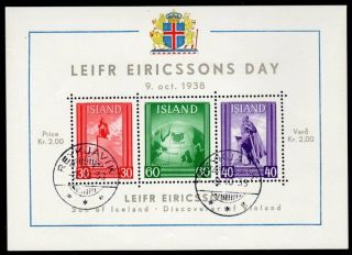 Iceland Scott B 6 Vf 1937 Leif Ericssons Day Souvenir Sheet Of 3