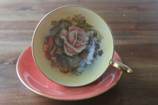 Aynsley J A Bailey Cabbage Rose Bouquet Poppy Teacup Tea Cup Saucer Signed