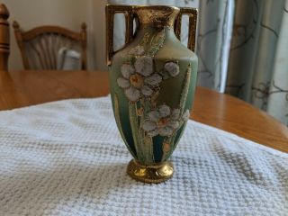Antique Nippon Coralene Art Nouveau Cabinet Vase Gold Highlights