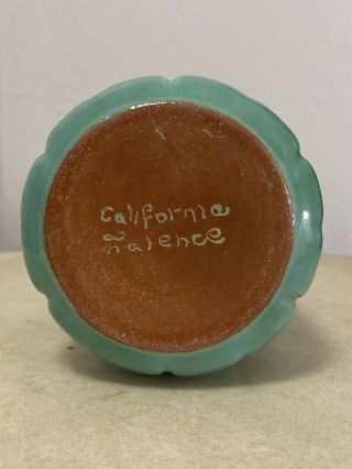 California Faience Teal Green Glazed Ribbed Vase Pottery Rare 2
