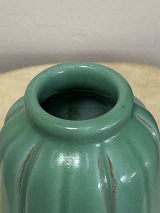 California Faience Teal Green Glazed Ribbed Vase Pottery Rare 3