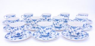 12 Cups & Saucers 1035 - Blue Fluted Royal Copenhagen Full Lace - 3rd Quality 3