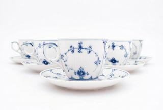 6 Large Teacups & Saucers 78 - Blue Fluted Royal Copenhagen - Half Lace 2