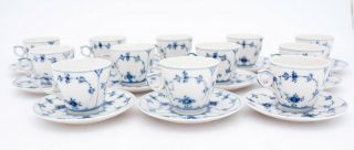 12 Cups & Saucers 80 - Blue Fluted Royal Copenhagen - Plain Lace - 1:st Quality 2