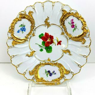 Meissen B Form Floral And White Cabinet Plate/ Bowl Gold Gilt Scalloped Edges