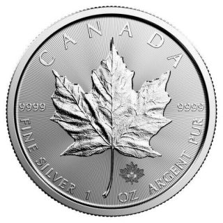 2019 Canada $5 1oz Silver Maple Leaf Bullion Coin.  9999 Fine Bu Dollar Round