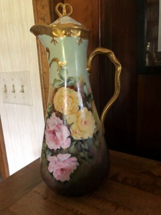 Stunning Jean Pouyat Jpl Limoges France Hand - Painted Chocolate Pot