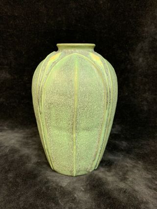 The Arts And Clay Company Jemerick Pottery Matte Green Yellow Bud 7 Inch Vase