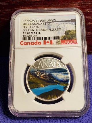 2017 Canada 150th Anniv $10 Peyto Lake Colorized 1/2 Oz Silver Ngc Proof 70