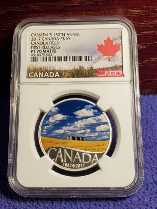 2017 Canada 150th Anniv $10 Canola Field Colorized 1/2 Oz Silver Ngc Proof 70