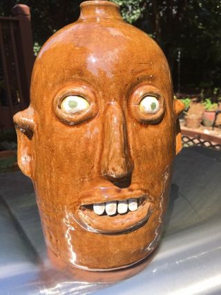Large Signed Reggie Meaders 10.  5 " Face Jug Georgia Folk Art Pottery