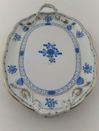 Herend Hungary Waldstein Blue Garden Hand Painted Platter W/branch Handles 11 "