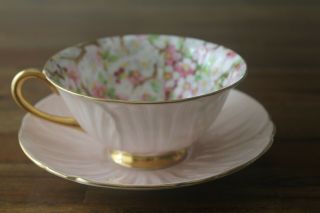 Shelley Maytime Chintz Oleander Shape Tea Cup Teacup Saucer Pink