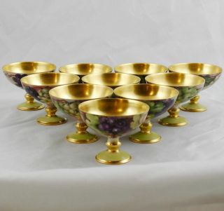 10 Jp Jean Pouyat Limoges Hand Painted Gold Gilt Grape Punch Dessert Cups France