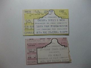 Crosby Stills Nash Aug 29 1984 Don Henley 1991 Austin Texas Concert Ticket Stubs
